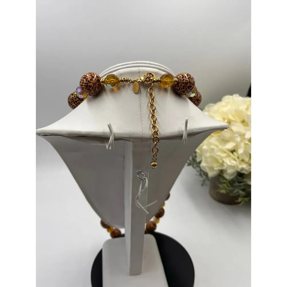 Joan Rivers Vintage Animal Print Leopard Crystal‎ Beaded Statement Necklace